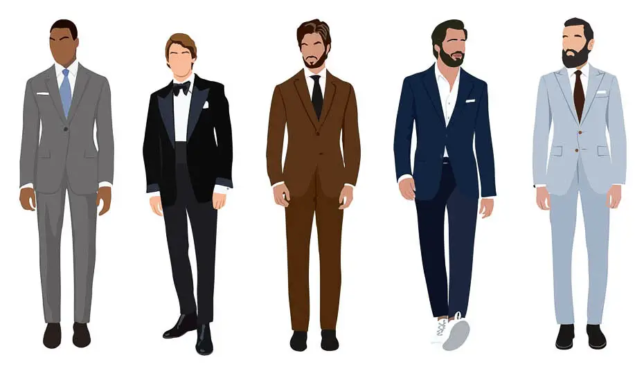Infografik mit verschiedenen Herren-Outfits zur Hochzeit