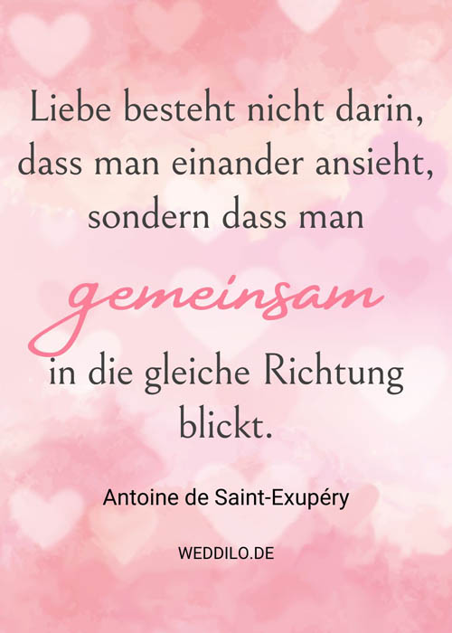 Liebe besteht nicht darin, dass man einander ansieht, sondern dass man gemeinsam in die gleiche Richtung blickt.